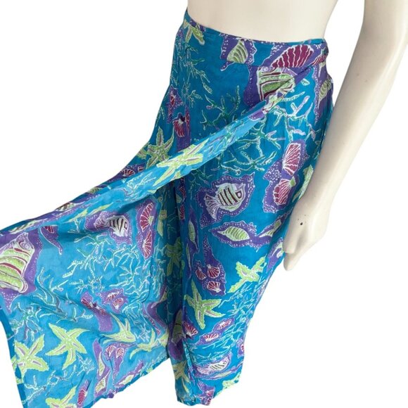 NWT NEW AURA Sea Life OceanTheme Maxi Wrap Skirt in Blue Starfish Seashell SZ L - Picture 1 of 11